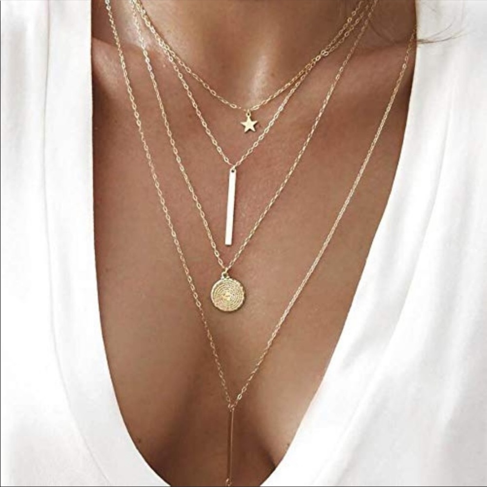 Multilayer Boho Star Bar and Coin Necklace